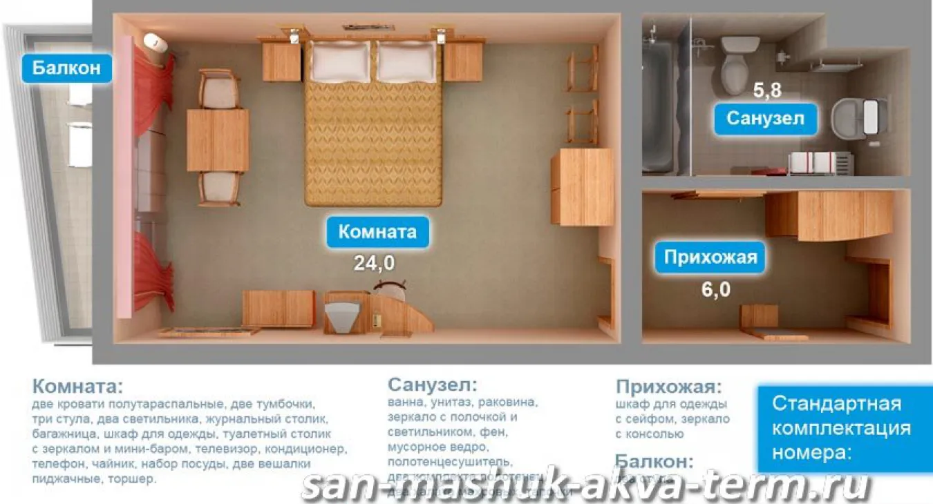 Санаторий Машук Аква Терм Железноводск. Номер Junior Suite 2 местный 1 комнатный